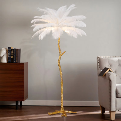 5-Light 35" Wide Tree Branch Flamingos Ostrich Josephine Feather Floor Lamp