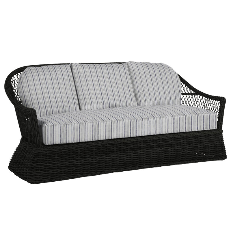 Soho 81.75" Wide Outdoor Wicker Patio Sofa with Cushions, Black, Welt, Verona Fossil