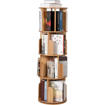 Tour de bibliothèque pivotante à 360° à 4 niveaux – Bibliothèque d'angle pivotante – Meuble de rangement sur pied pour chambre, salon, chambre d'enfant – Couleur bois naturel
