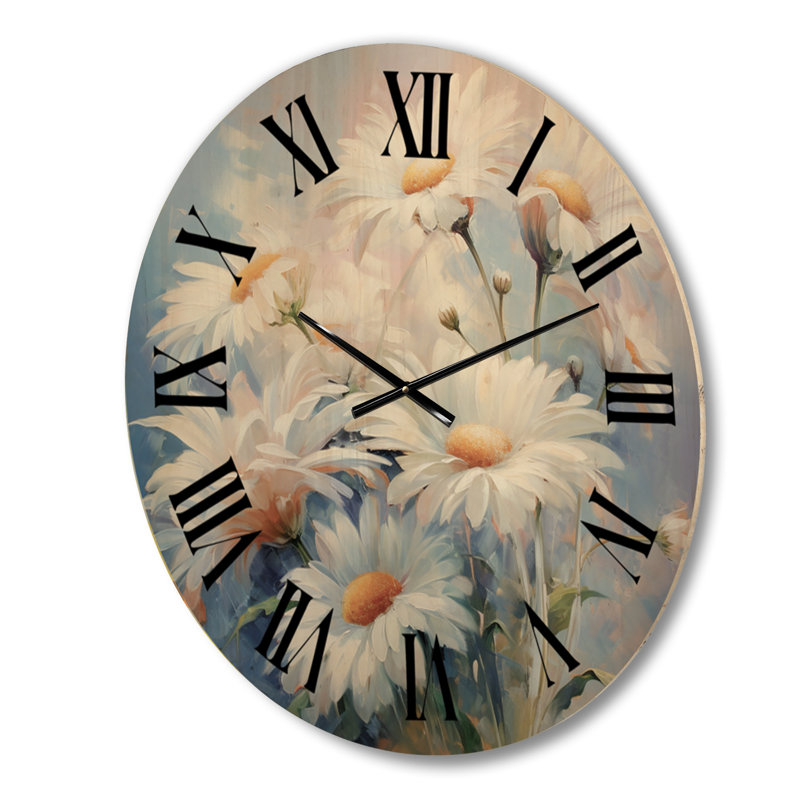 Minimalism Daisy Impression II - Landscapes Oversized Wood Wall Clock, Grand