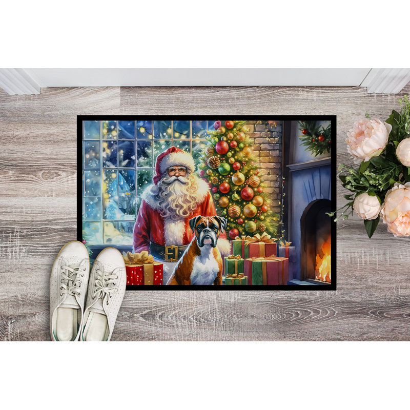Paillasson Boxer and Santa Claus, L 24 po x L 36 po