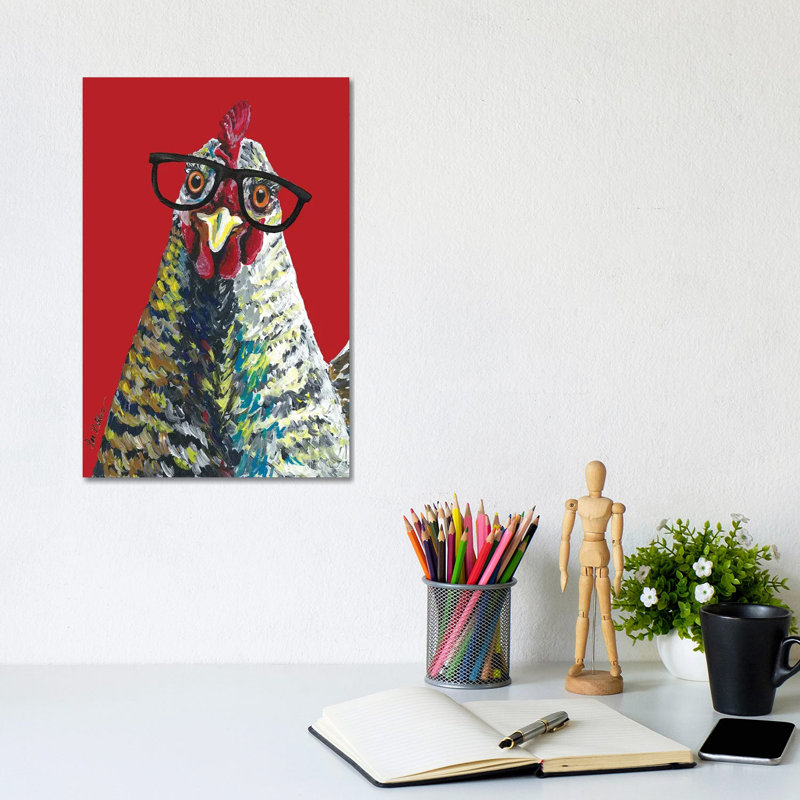 Chicken Willimina Glasses - Wrapped Canvas Painting, 20.32 cm H x 30.48 cm W