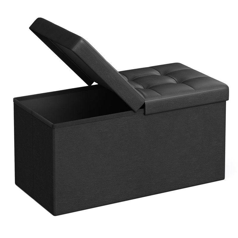 Folding Storage Ottoman, 15"H x 30"W x 15"D,  Black
