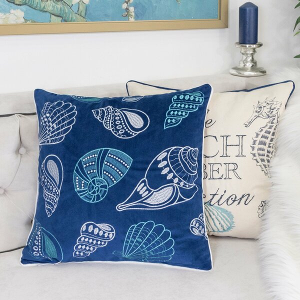 Coordinating Decorative Throw Pillow Covers, Square, 18 inch x 18 inch, Blue, Set of 4, Chambray and Geometric Patterns with Tassels and Fringe for