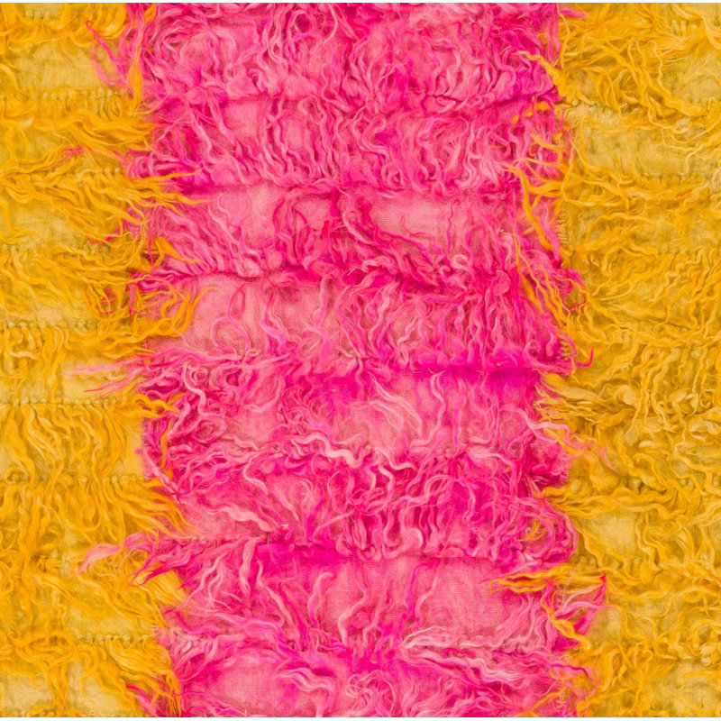 Tapis à poils longs en velours rose et jaune