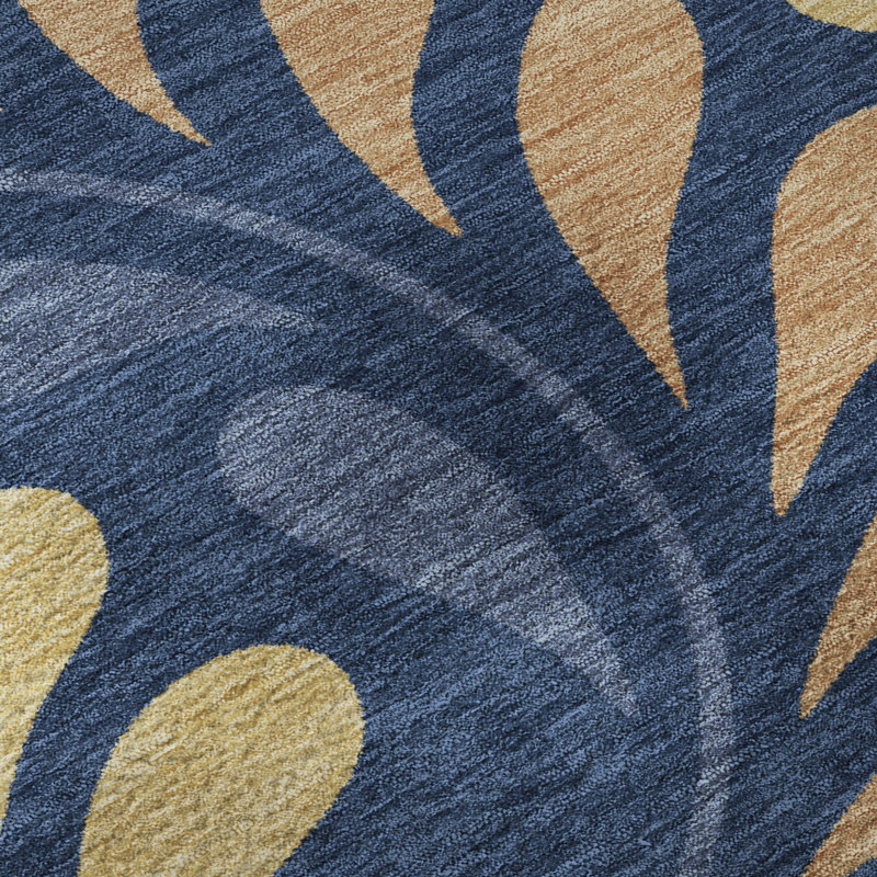 Premium Machine Washable Mayfield AMF2411 Floral Rug, Navy, 9' x 12'
