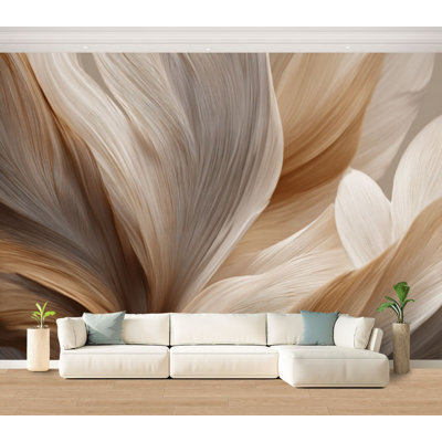 Wall Mural Peel and Stick Wallpaper Abstract Feather Earth Tones Self-Adhesive Removable Contact Paper Wall Decor for Living Room Bedroom 100"H x 144"W