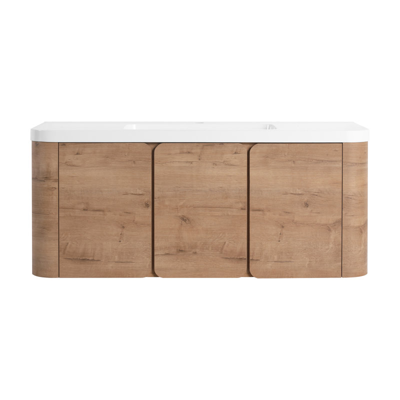 Meuble-lavabo mural 48 po avec lavabo en résine blanche et 3 portes à fermeture douce, 48"