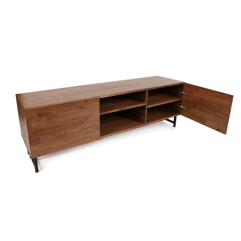Modern TV Stand with Numerous Shelves, Walnut Finish, 59.1 x 19.7 x 16.1 inches | Crafted from 100% Pine Wood & 100% Metal Frame | Elegant Design for Additional Storage in Living Room & Entertainment Spaces