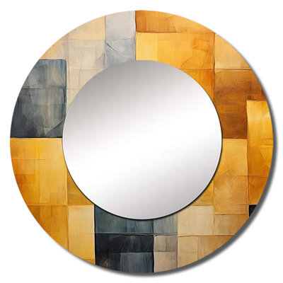 Topaz Tessellation - Abstract Shapes Large Wall Mirror, Yellow Round Decorative Mirror, Printed Metal Art
