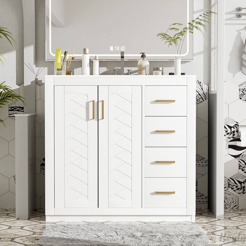 Meuble-lavabo 36 po avec lavabo en céramique, Blanc