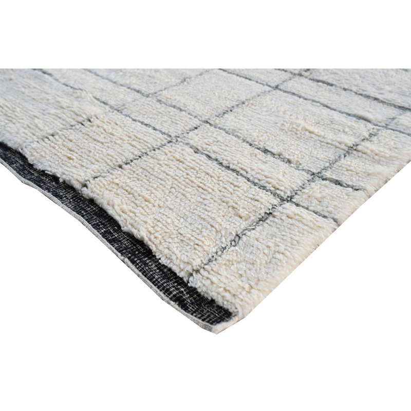 Tapis en laine noué à la main en gris / bleu / noir, Rectangle 6 pi x 9 pi