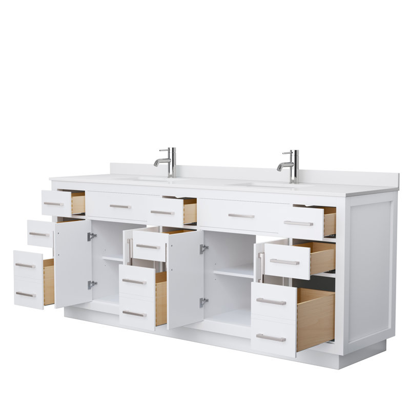 Beckett TK 84'' W Double Vanity, White Cultured Marble, Brushed Nickel, White