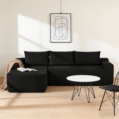 Boneless Corduroy L-Shape Modular Sectional Couch with Chaise - Soft Upholstered, Roomy Deep Seat, No Assembly Required, Timeless Stylish Furniture for Living Room Bedroom Apartment Home Office