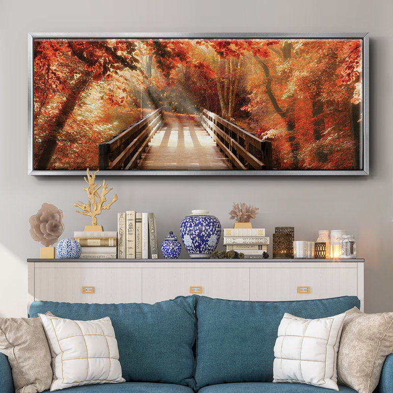 Autumn Bridge- Framed Canvas, 20" H x 50" W