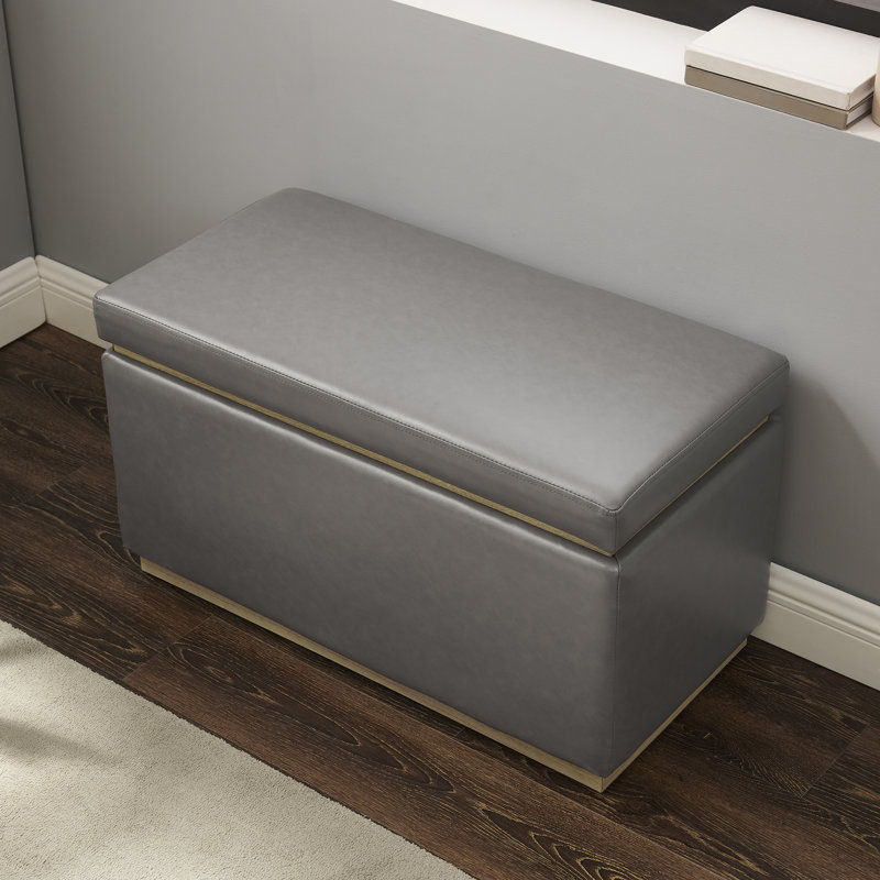 Atreju Faux Leather Ottoman, Natural, Gray Faux Leather