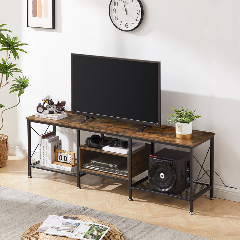 Pursley Industrial TV Stand for TVs up to 65 Inch, Brown Entertainment Center with Storage Shelves, Rustic Media TV Console Table for Living Room, Bedroom, or Gaming Room
