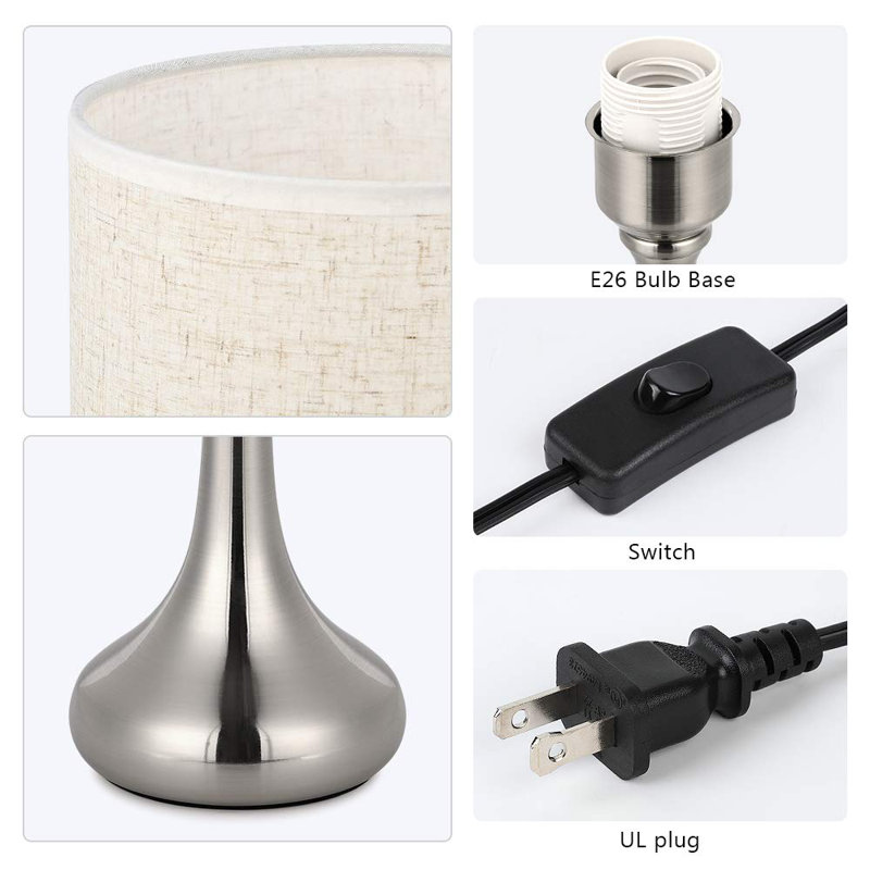 Silver LED Table Lamp Set with Fabric Shade, 16.2"