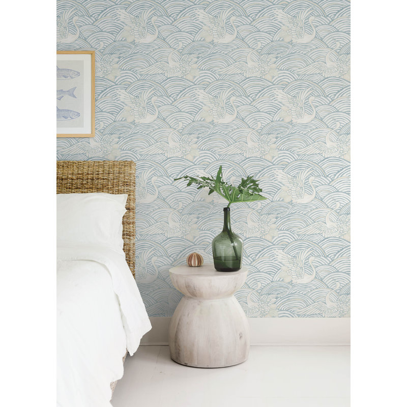 Papier peint Egret Sage Tidal Dance, Bleu