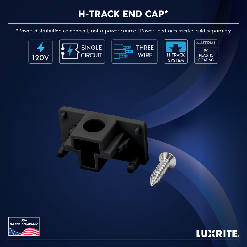 Embouts de rail d'éclairage Luxrit H, embouts d'éclairage de type H, compatibles avec les systèmes de rail à circuit unique 3 fils 120 V, paquet de 24 noir