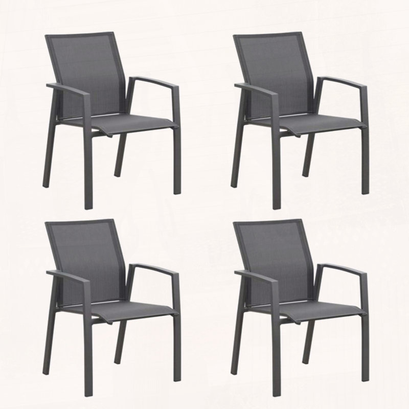 Ensemble de 4 chaises de patio en aluminium entièrement assemblées et empilables avec filet respirant