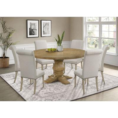 Azariana Round Dining Set Rustic Smoke And Beige