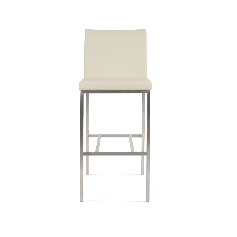 Aria Metal Bar and Counter Stool, Bar Stool (29" Seat Height), Bone PPM Faux Leather