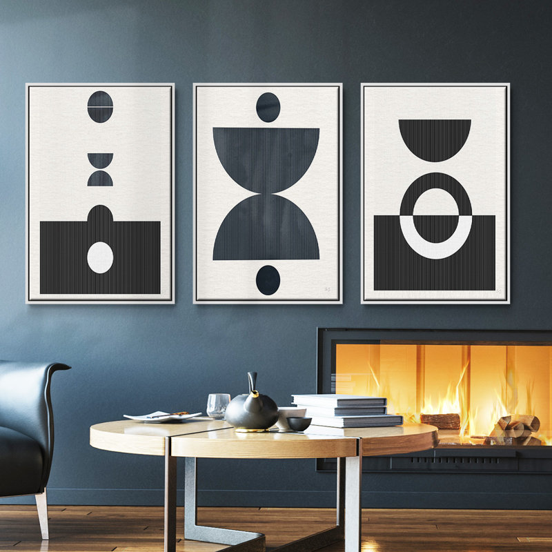 Eclipse I - Ensemble de 3 reproductions encadrées sur toile, H 27 po x l 54 po, Cadre blanc