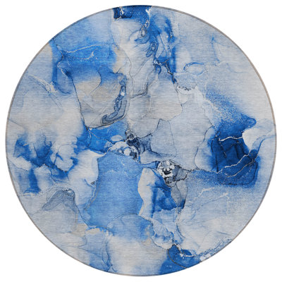 Tapis extérieur rond lavable abstrait 2 pi x 8 pi bleu marine