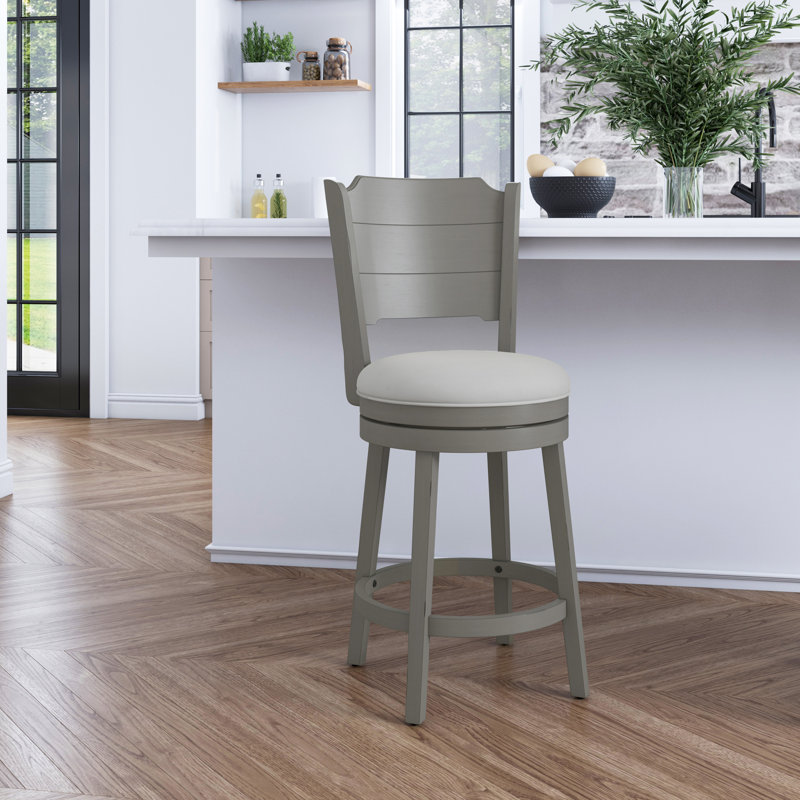 Tabouret de bar et de comptoir pivotant Authement, Gris, Tabouret de comptoir (assise à une hauteur de 26,