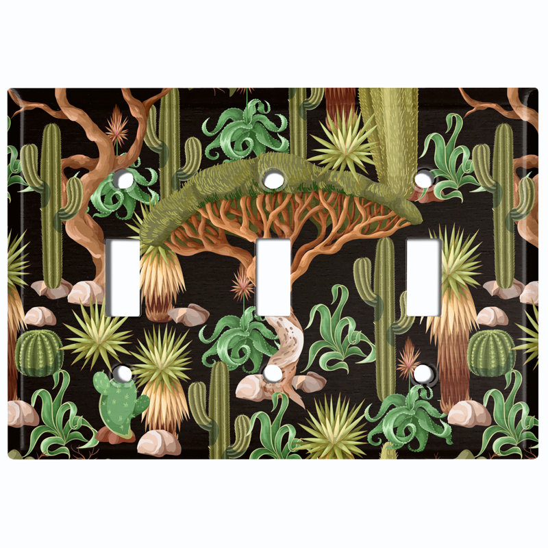 Metal Light Switch Plate Outlet Cover (Green Tree Desert Palm Plants Black  - Single Toggle)