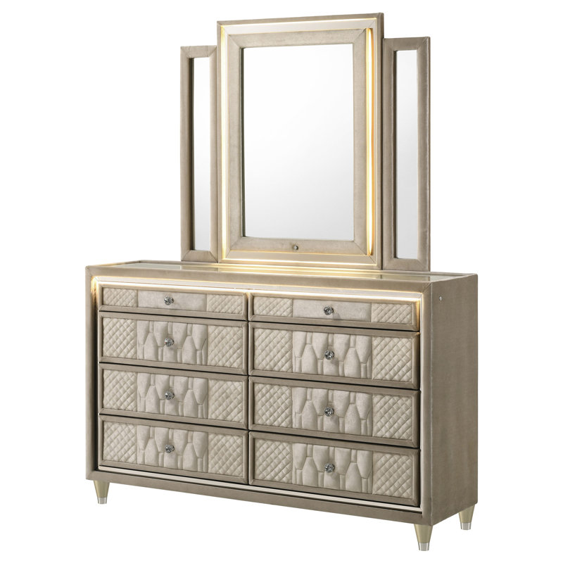 Commode 8 tiroirs avec miroir à trois panneaux Stanton