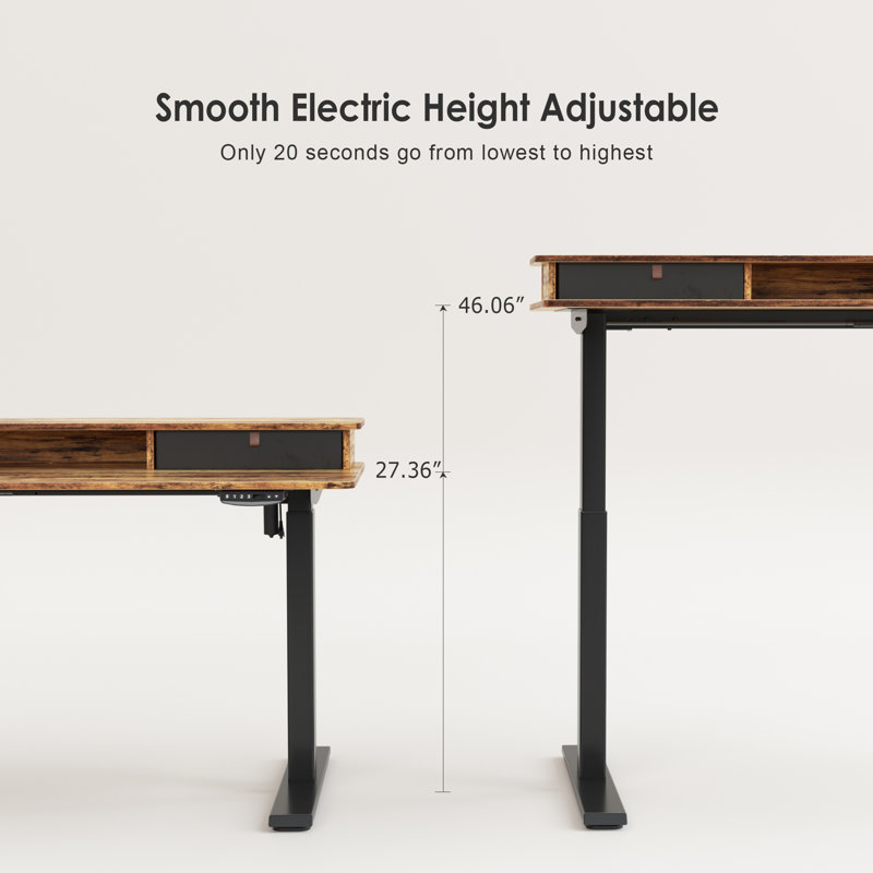 Eliuth Height Adjustable Standing Desk, Brown/Black, 46" H x 55" W x 24" D