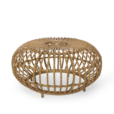 OTTAWA Coffee Table-Bohemian Faux Rattan Weave Accent Table For Indoor Outdoor Use, Handcrafted Round Side Table For Living Room, Patio, Garden,Light Brown Color
