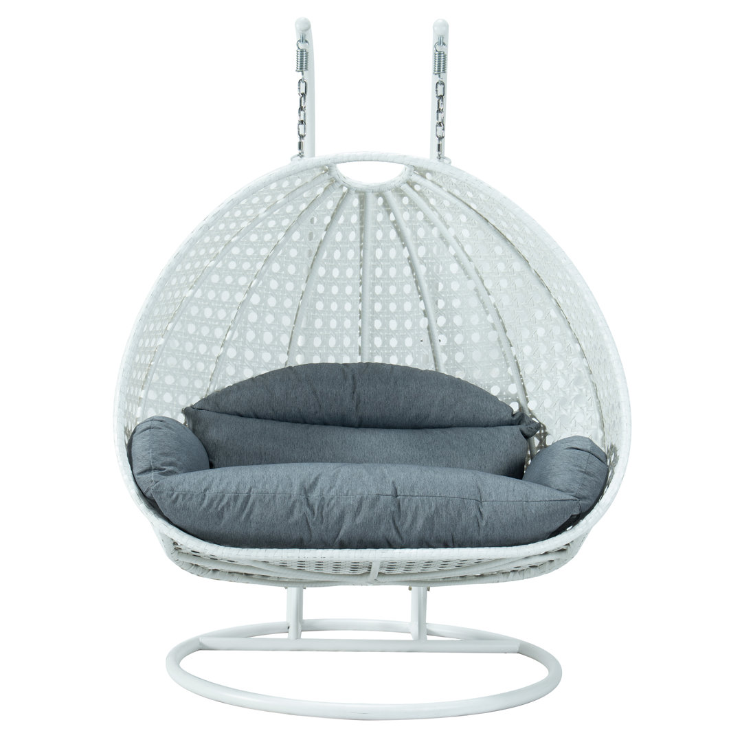 Samaira Double Egg Chair Swing Rattan Wicker 2-Seater Porch Swing with Stand for Outdoor & Indoor Bungalow Rose Cushion 