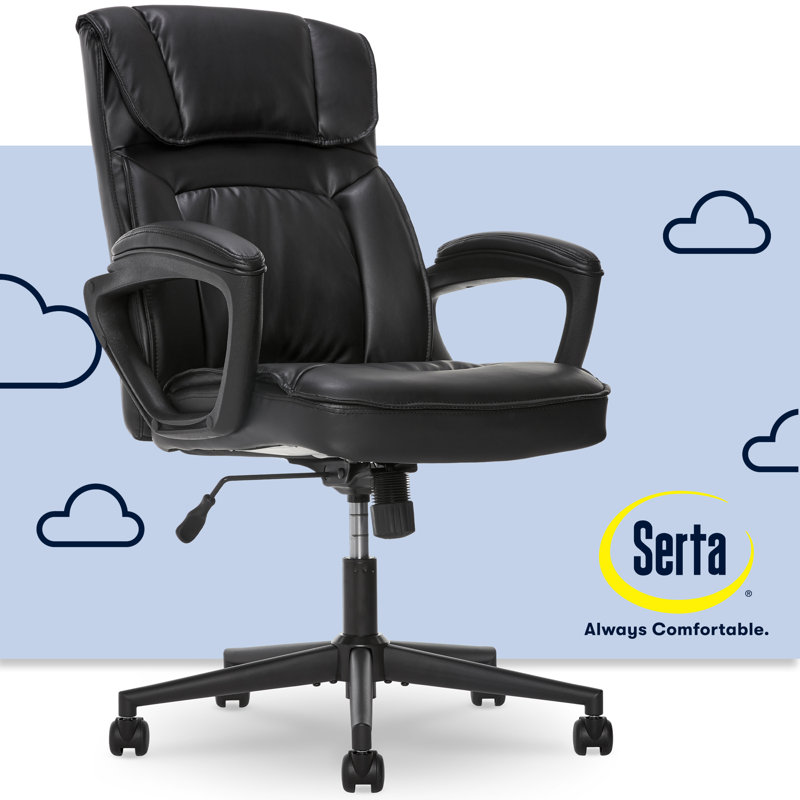 Serta Hannah Executive Office Chair, Ergonomic Lumbar Support, Firm Seat Cushion, Deep Body Pillows, Black, Faux Leather