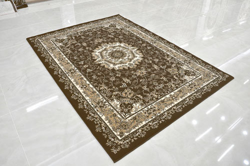 Tapis brun en laine tissé à la machine, Rectangle 7 pi 11 po x 9 pi 10 po