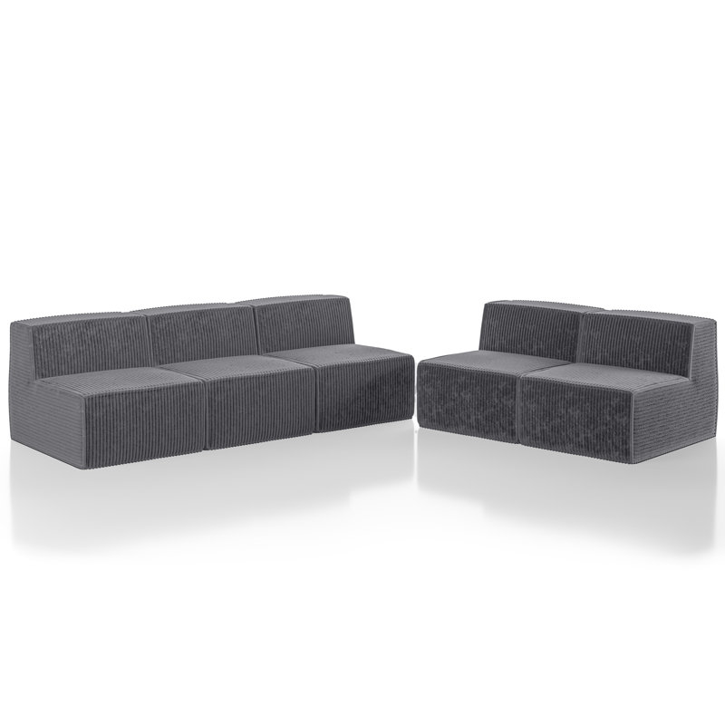 Ensemble de canapé modulaire en chenille sans accoudoirs 2 pièces Magness, Gris