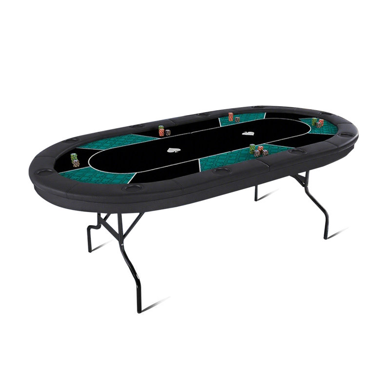 Table de poker verte + noire ovale 100% polyester + bois manufacturé + fer