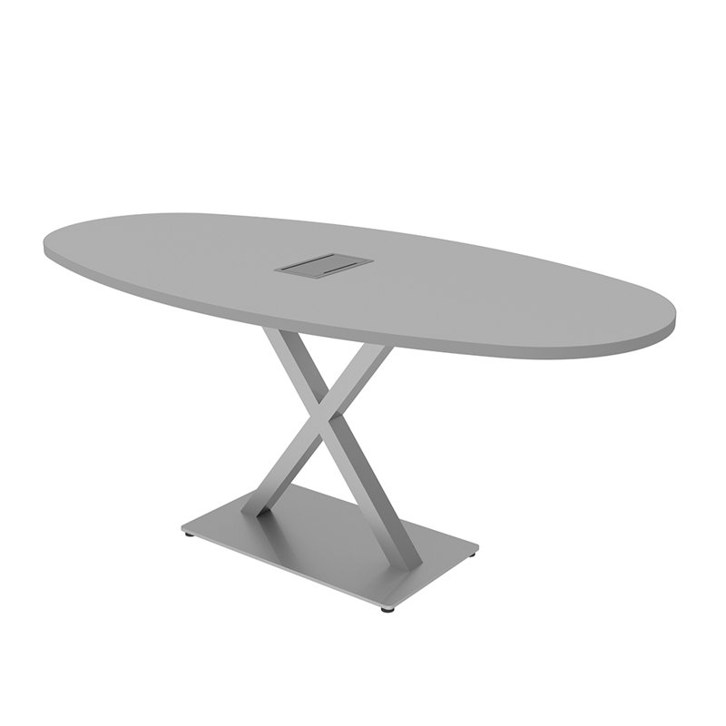 Table de conférence ovale pour bateau avec module d'alimentation et de données, Gris clair, L 72 po x l 36 po