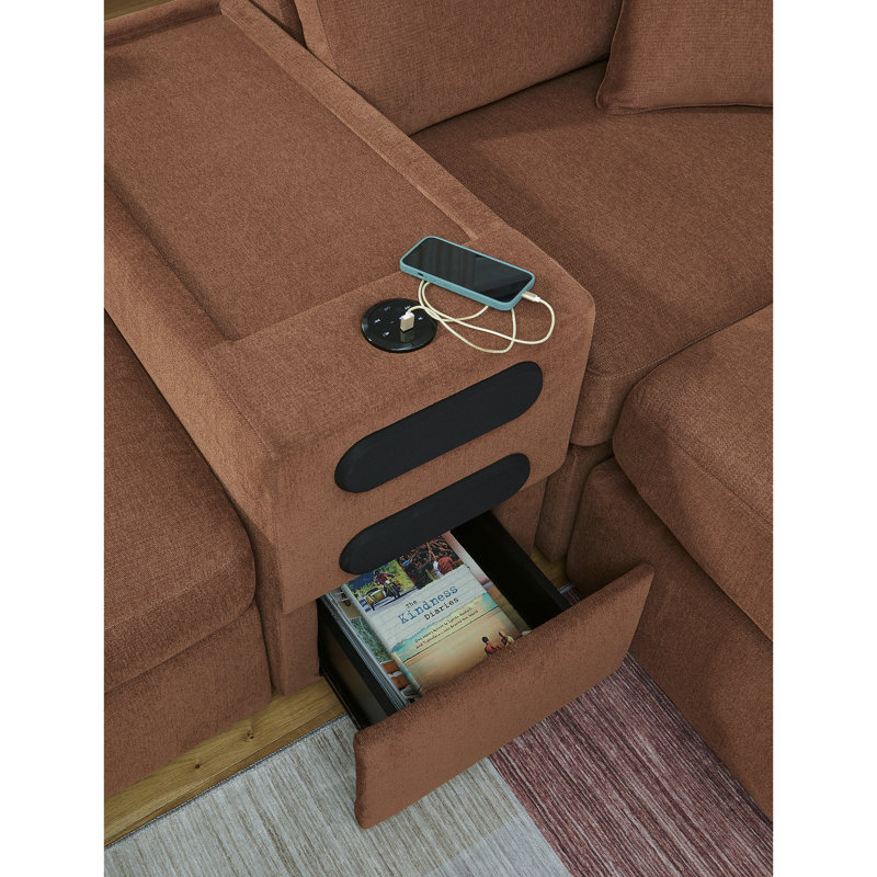 Canapé modulaire 5 pièces avec système audio Depew, Polyester orange