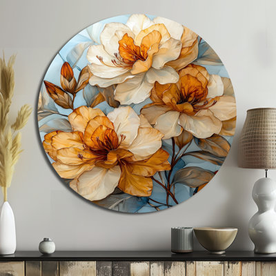 Le chemin des fleurs de rhododendrons II - décoration murale ronde en métal Rhododendron