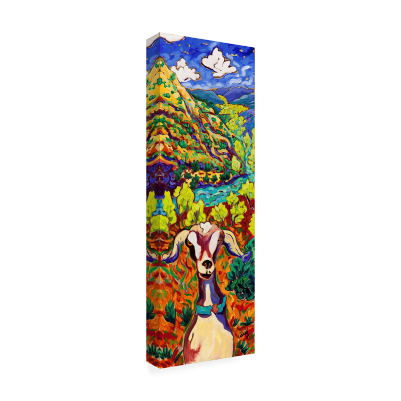 «Cottonwood Goat» par Cathy Carey - peinture sur toile tendue, H 32 po x l 10 po x P 2 po