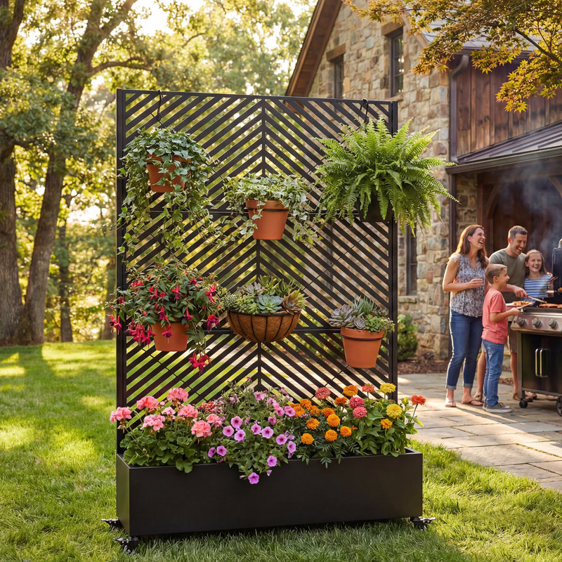 Metal Raised Garden Bed With Wheels And Trellis,73"x47"x16" Planter Box For Climbing Plants, Vegetables & Vines, Features Privacy Screen And Drainage Holes