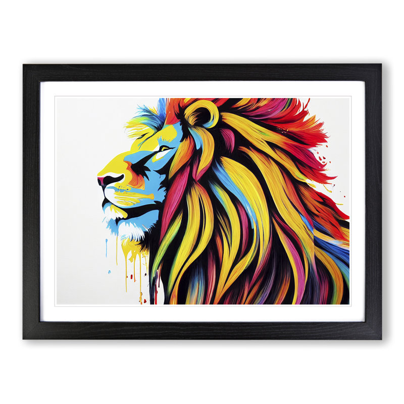 Colourful Lion Vol.1 Abstract - Painting, Black Framed, 34cm H x 46cm W x 2cm D