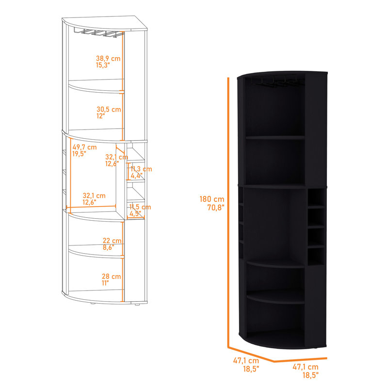 Armoire de coin noire à 5 tablettes pour bar - pour ranger les bouteilles de vin et les articles essentiels, la construction, améliore l'espace de vie