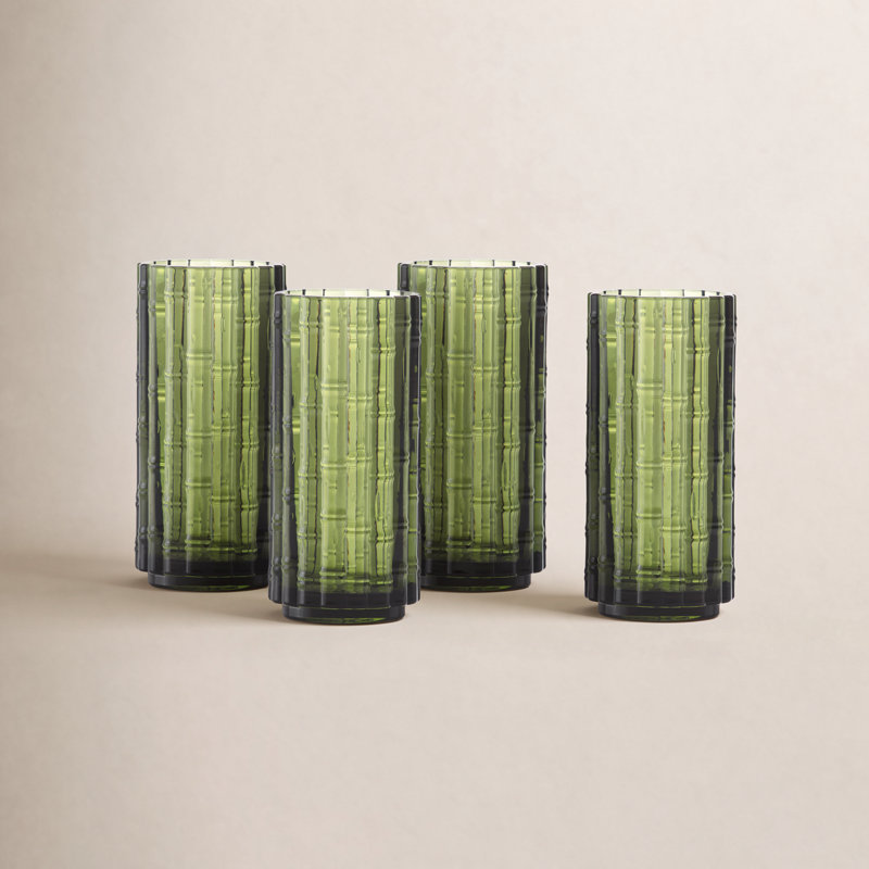 Fortessa Mahalo Stackable Glass, 11 Oz. Double Old Fashioned (Set of 4), Ginger Gold, Palm Green, 11.5 fl oz