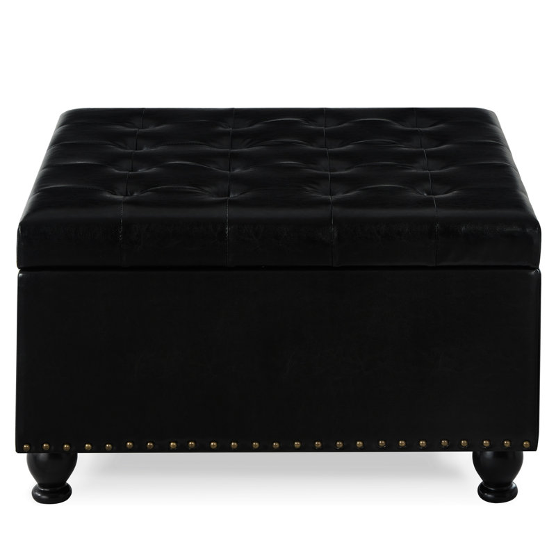 Black Faux Leather Storage With Construction And Space Robust Frame Option