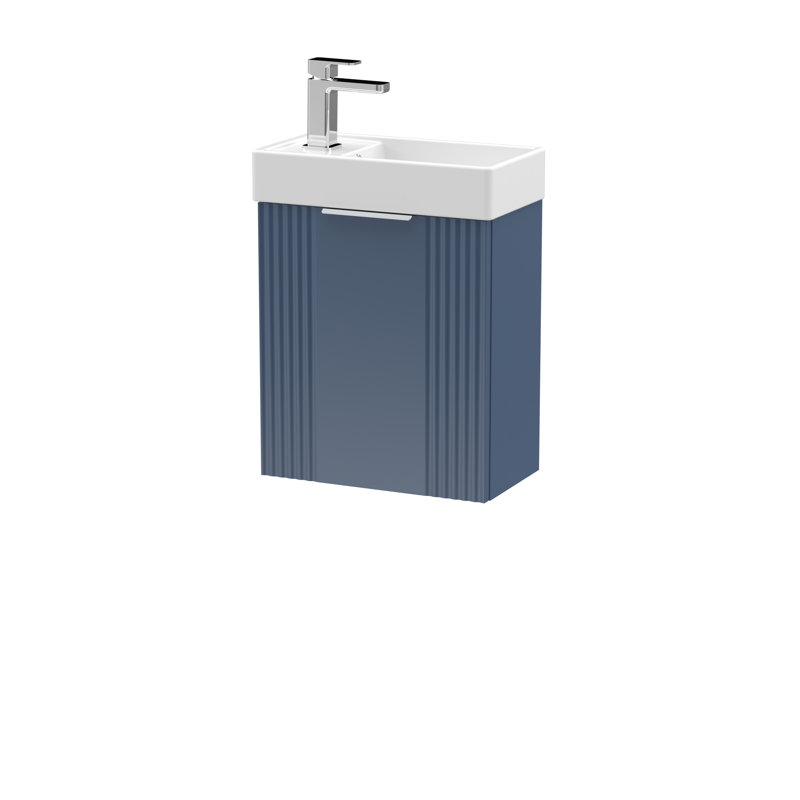 Deco Compact 400mm Single Bathroom Vanity with Drop In Vitreous China Basin, Satin Blue