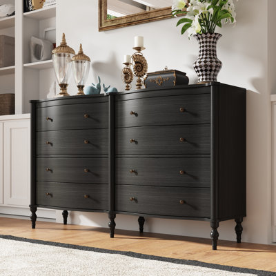 Elegant 8-Drawer Dresser With Curved Panels & Solid Wood Base